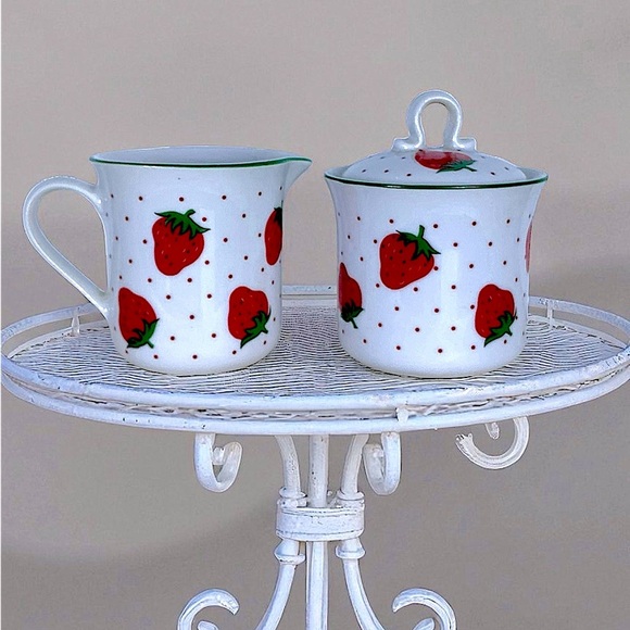 Vintage Rosenthal Netter Strawberry Creamer Sugar Bowl Made in Japan MCM 1960’s - Picture 16 of 16